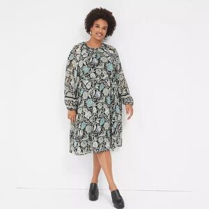 Lane Bryant Dress Womens Size 24 Black Sage Floral Shimmer Chiffon Lined Flowy